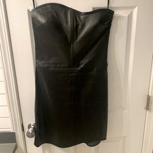Helmut Lang Asymmetrical Strapless Genuine Black Leather Dress